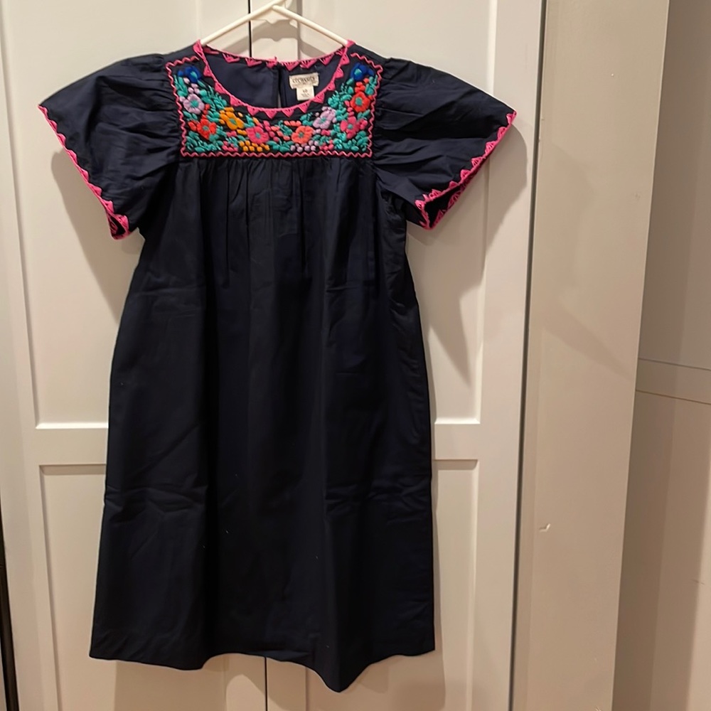 Crew Cuts Navy Blue Cotton Embroidered Dress
